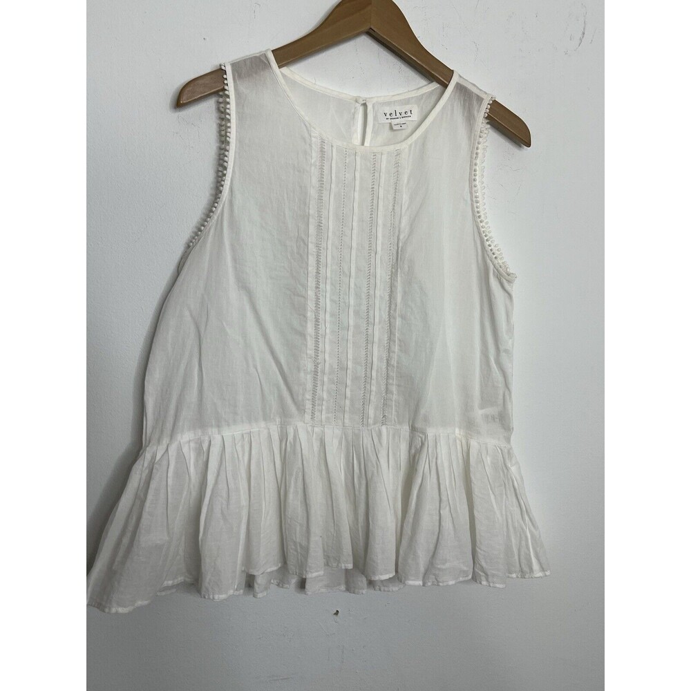 VELVET by Graham & Spencer lightweight Embroidered Peplum blouse white Small